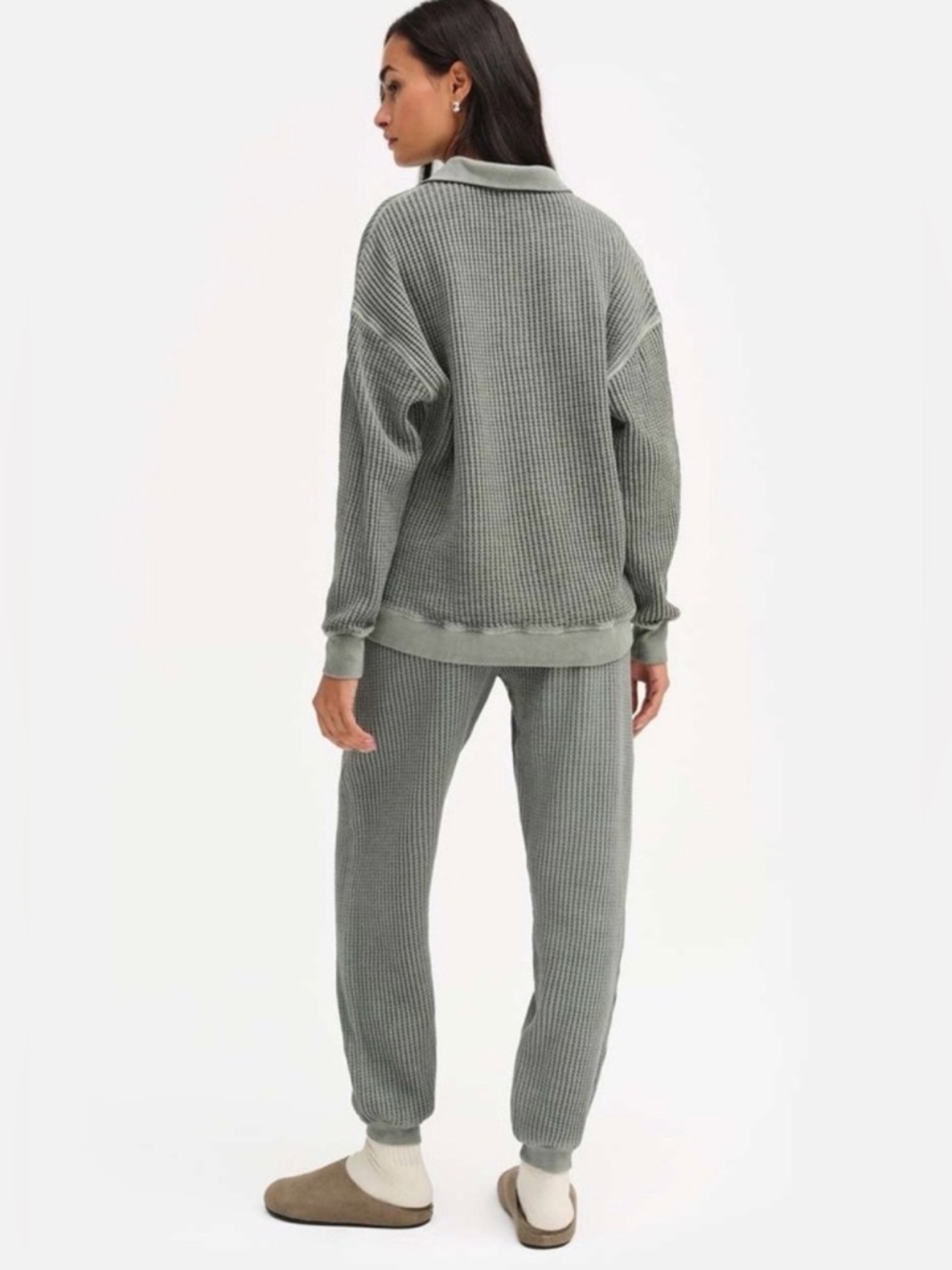 MATE THE LABEL GUARANTEED AUTHENTIC ORGANIC WAFFLE RELAXED JOGGERS FOREST S - Picture 4 of 11